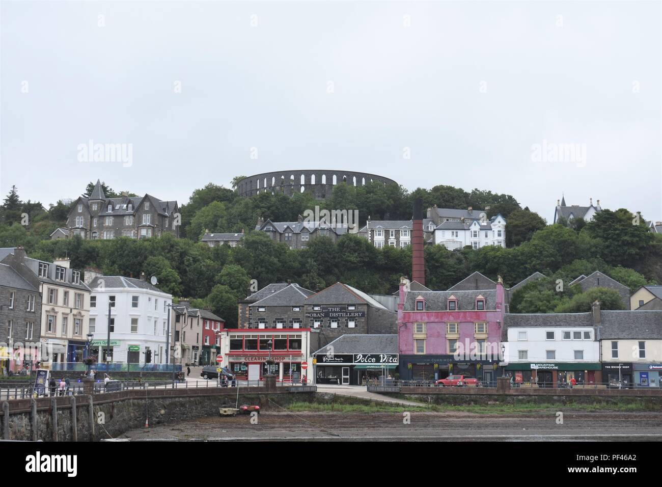 View of Oban Town Centre and McCaigs Tower, The Highlands, Scotland Stock Photo