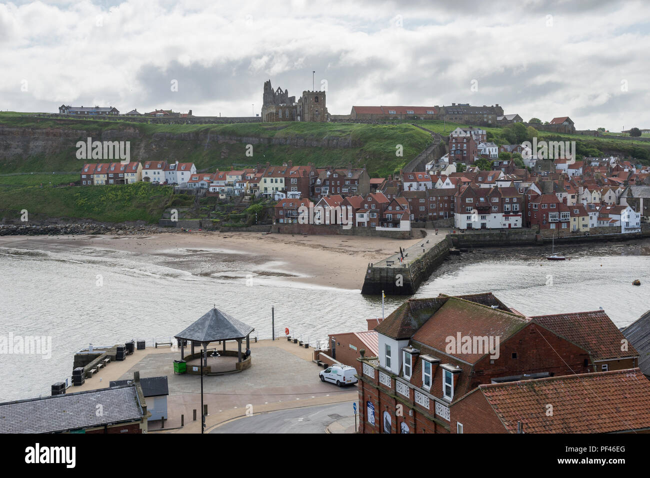 View across Whitby harbour to the 199 steps, St Mary's Church and the ...