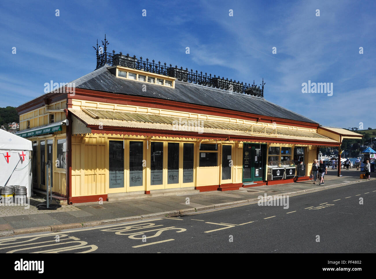 Old station building restaurant, Dartmouth, South Devon, England, UK Stock Photo