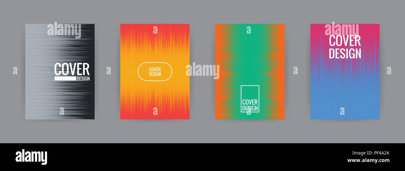 Set of cover background design template vector illustration. Colorful halftone gradient effect gray, black, red, yellow, green, orange, hot pink and b Stock Vector