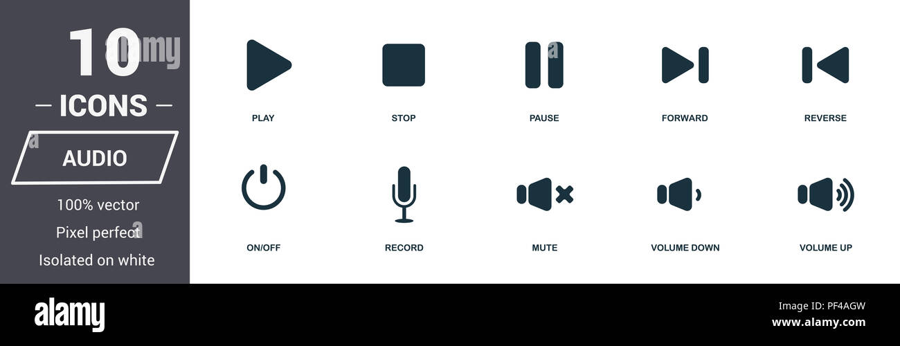 Audio controls icons set. Premium quality symbol collection. Audio