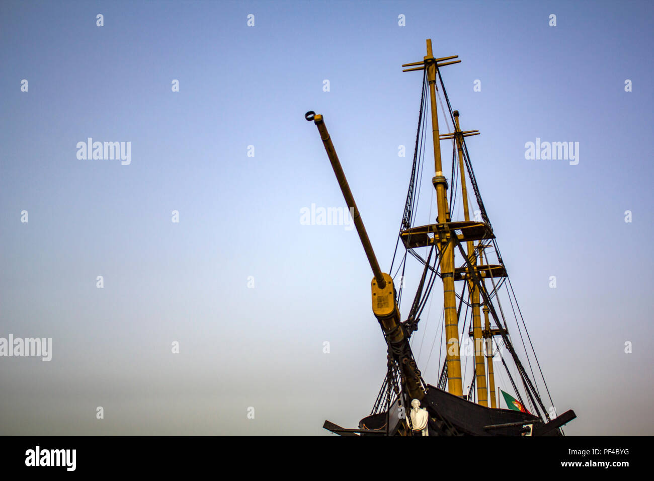 Portuguese frigate ship against blue sky Stock Photo