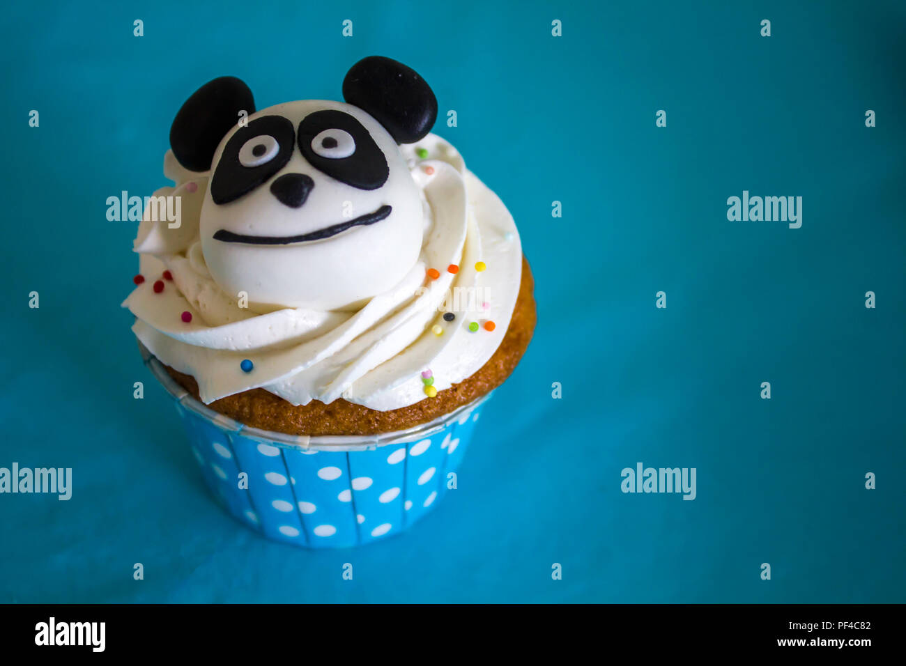 Top view of a party cupcake decorated with a panda Stock Photo