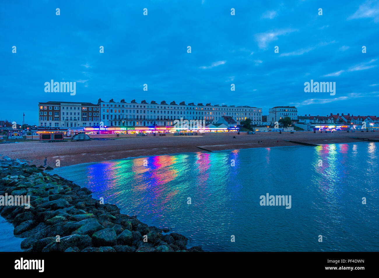 Seafront,at,Night,Amusement Arcades,Herne Bay,Kent,England,UK Stock Photo
