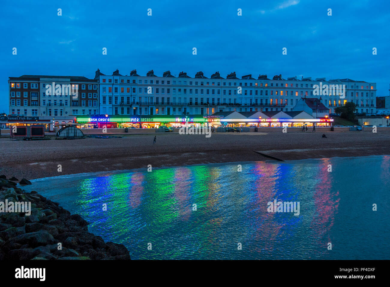 Seafront,at,Night,Amusement Arcades,Herne Bay,Kent,England,UK Stock Photo