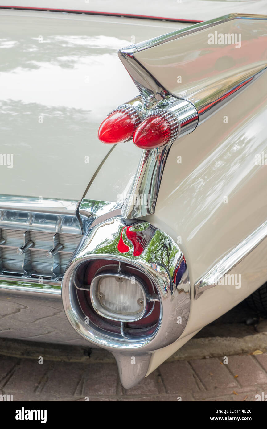 Classic 1959 Cadillac rear quarterpanel fin with itâ€™s distinctive tail lights. Stock Photo