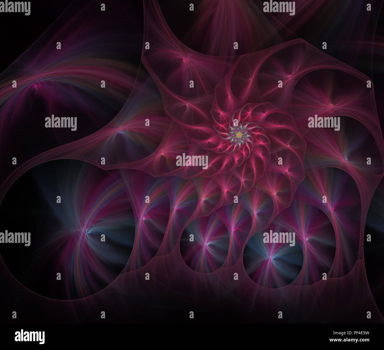 An abstract computer generated modern fractal design on dark background ...
