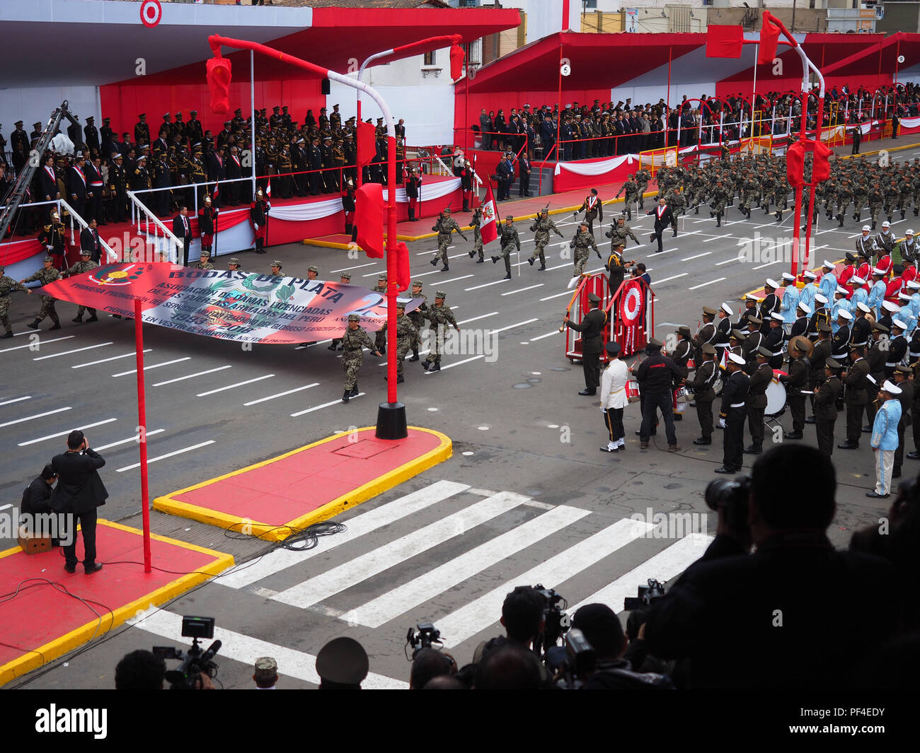 Peruvian troops marching on the traditional military parade for the 197th anniversary of Peruvian Independence Day Stock Photo