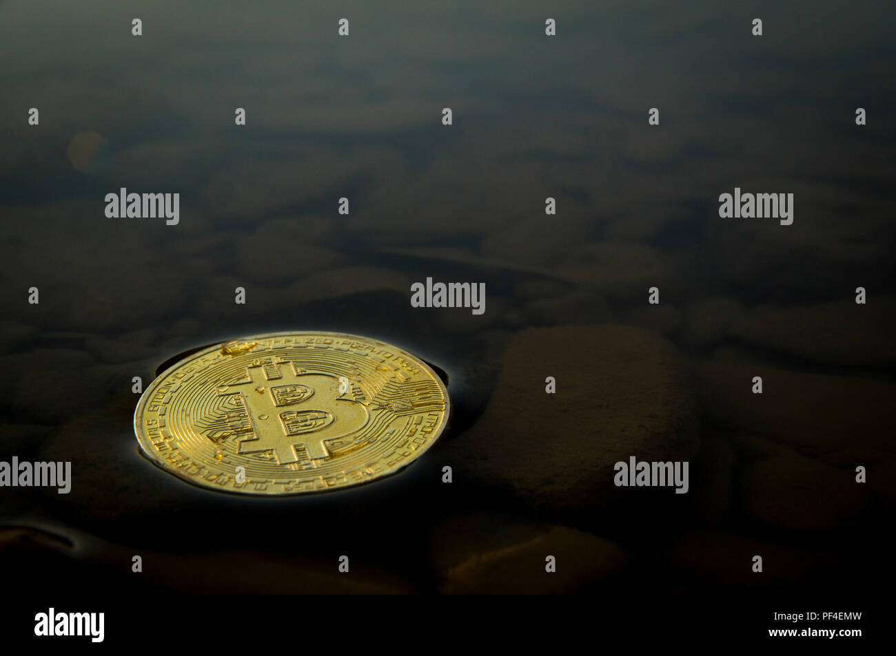 Bitcoin crypto currency floating Stock Photo