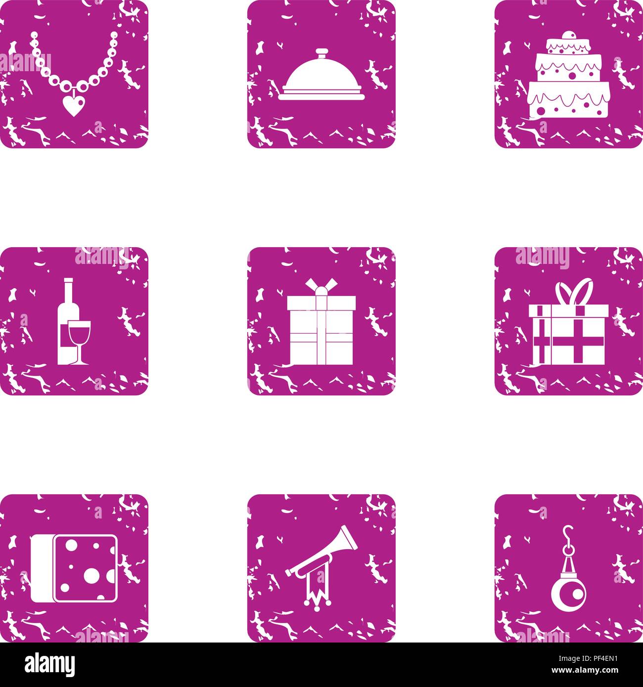 Puff pie icons set, grunge style Stock Vector