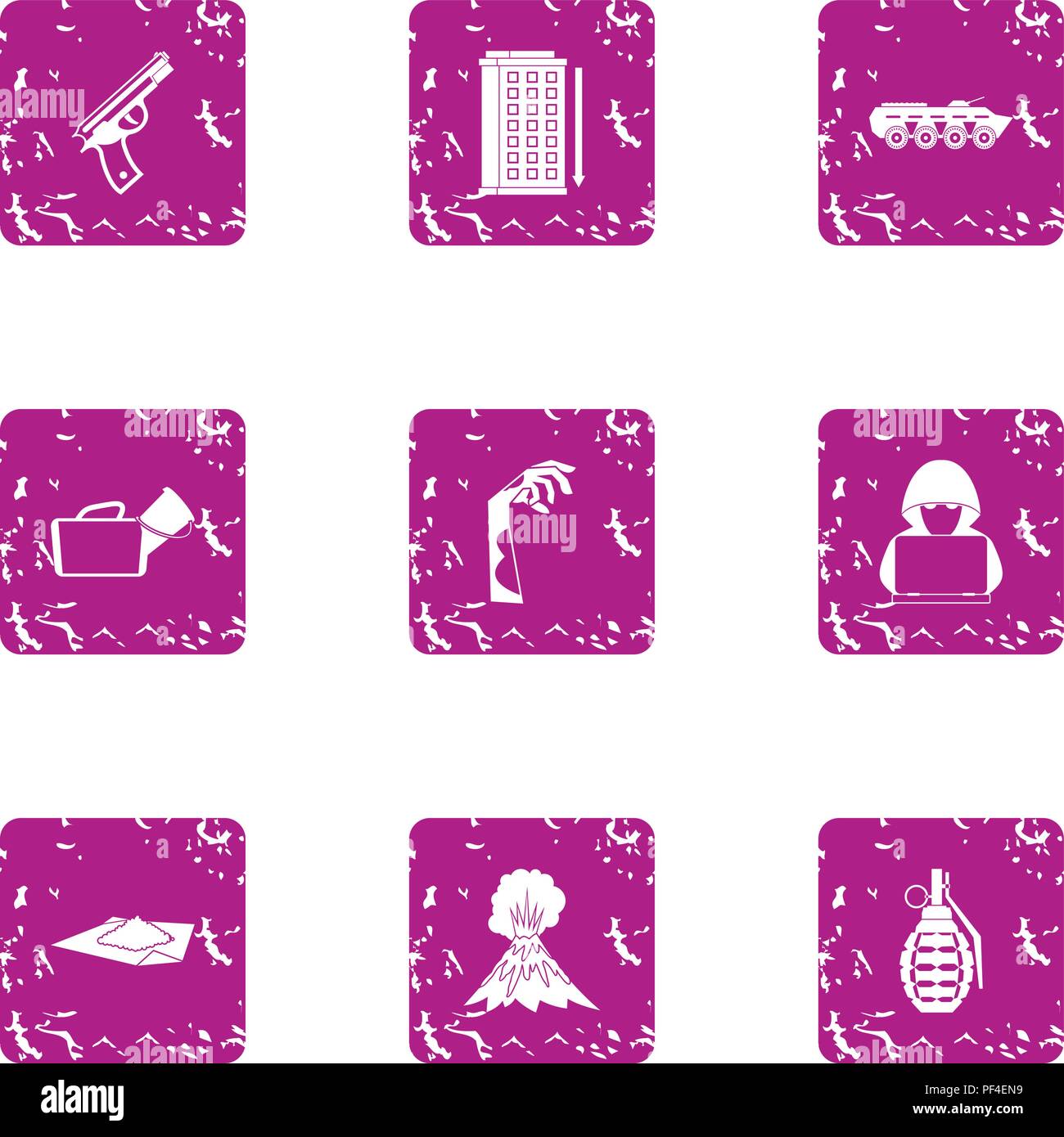 Urban attack icons set, grunge style Stock Vector