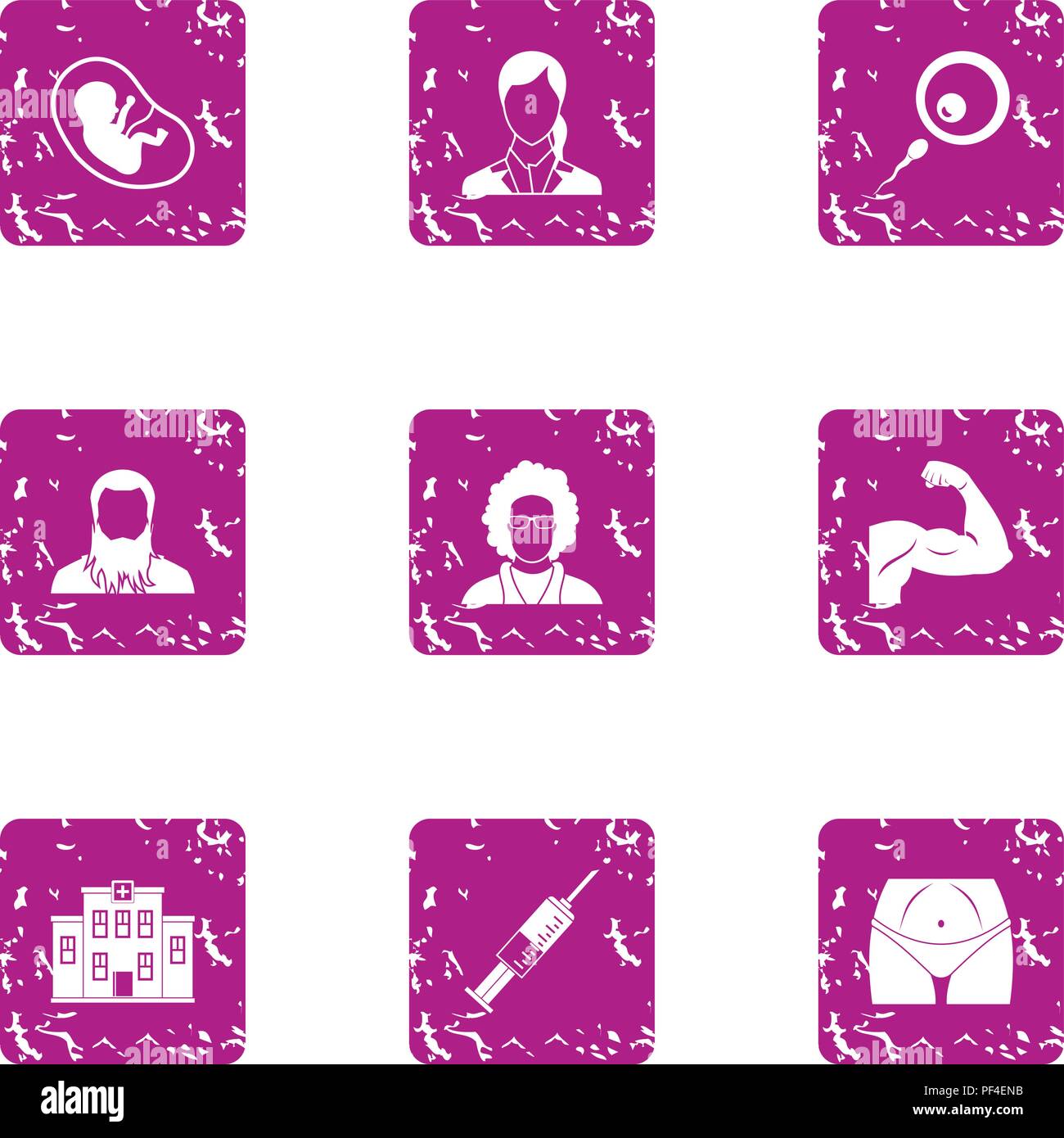 Exercise icons set, grunge style Stock Vector