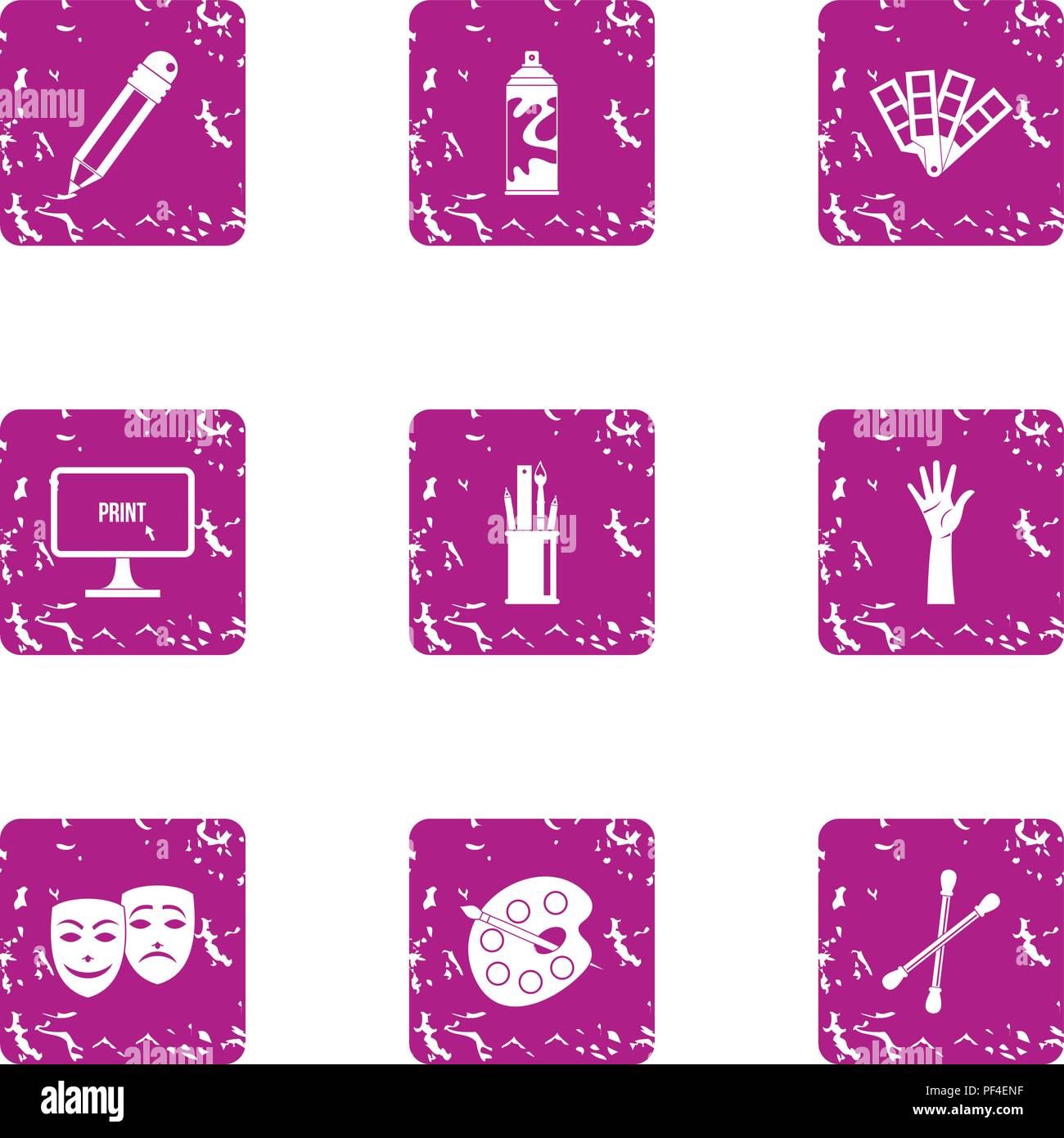 Cyberattack icons set, grunge style Stock Vector