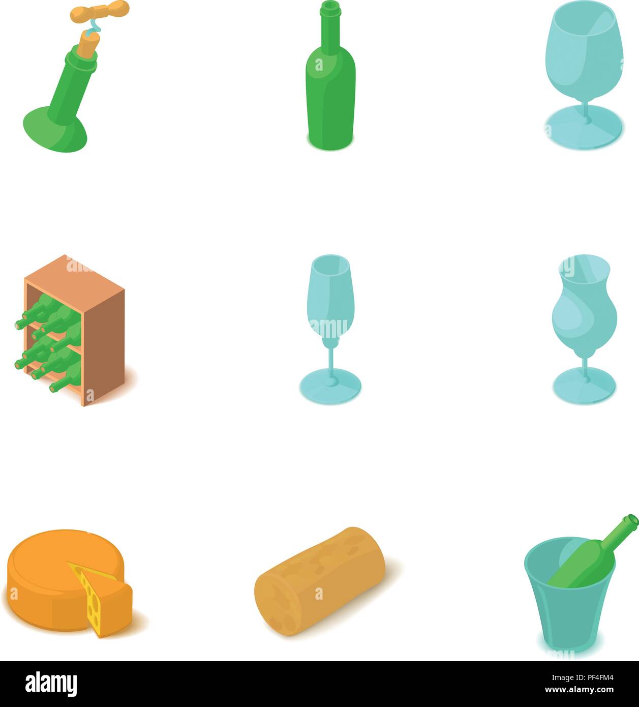 Wine glass icons set, isometric style Stock Vector