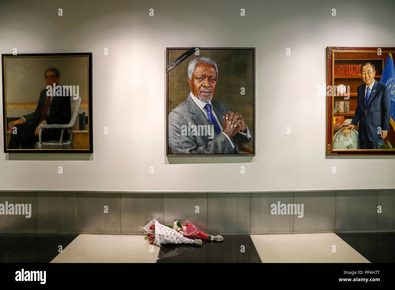 United Nations 18th Aug 18 Flowers Are Placed Under A Portrait Of The Late Former Un