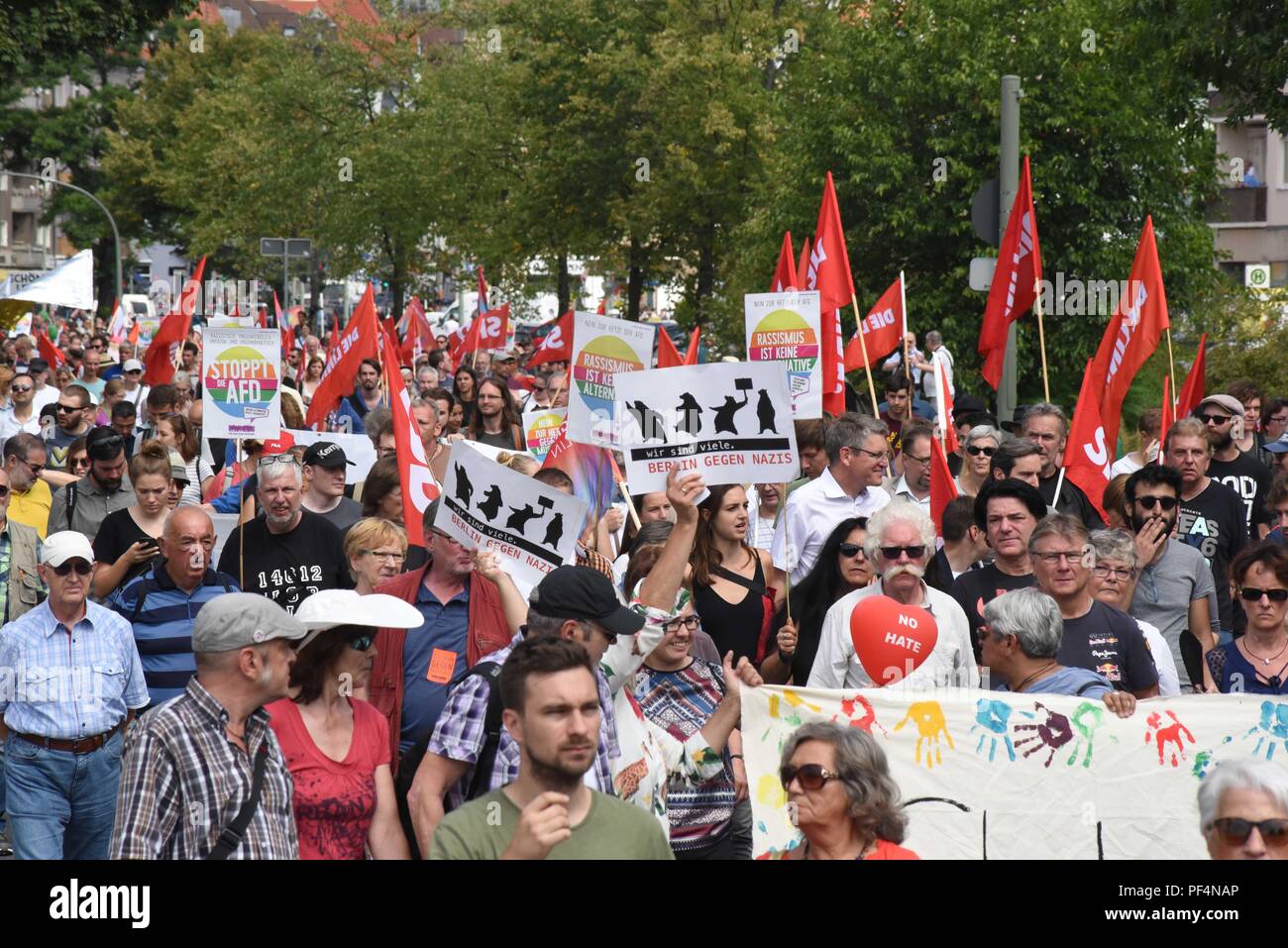 Berlin, Germany. 18th Aug, 2018. Counter-protests take place in Berlin ...