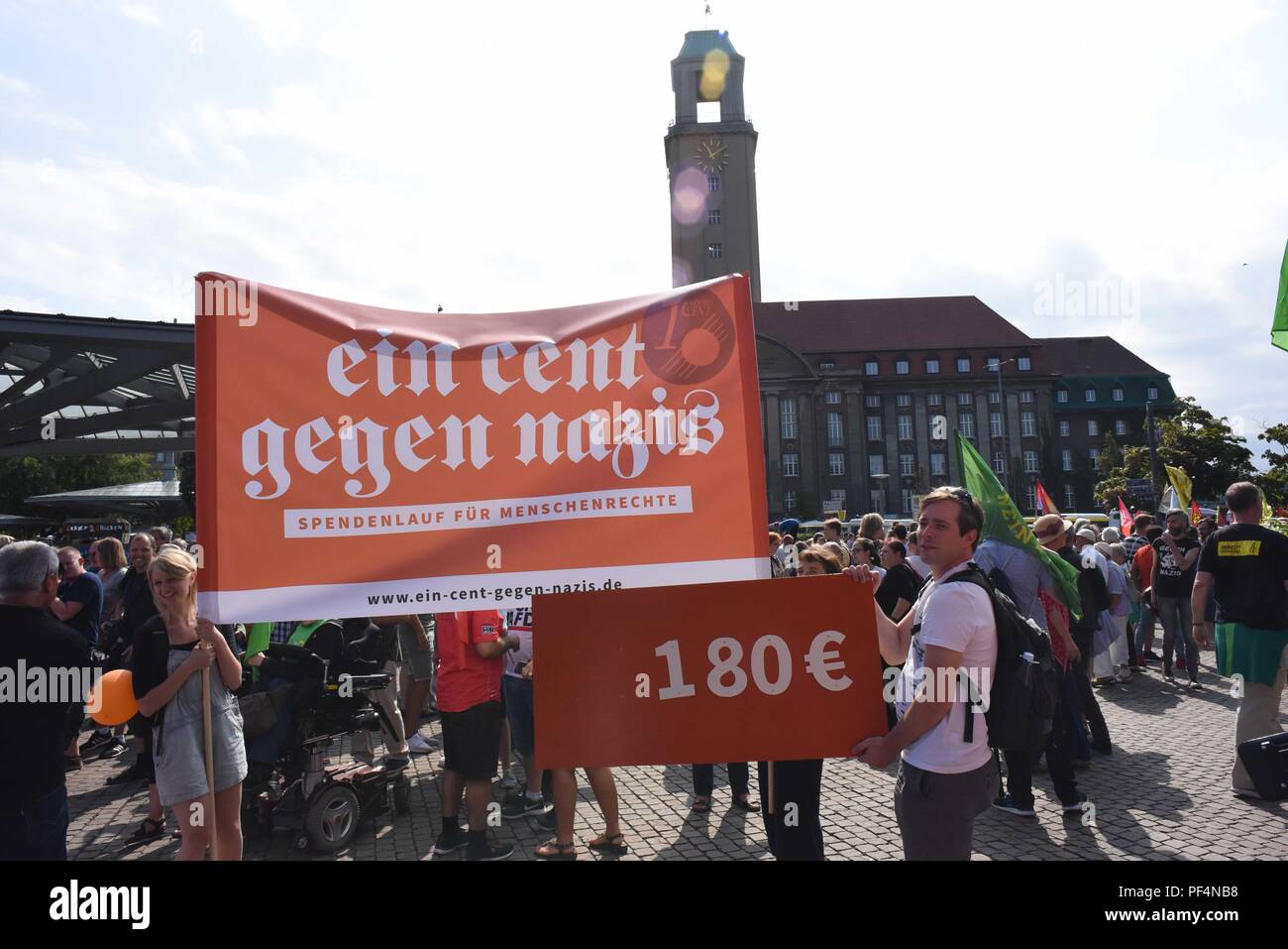 Berlin, Germany. 18th Aug, 2018. Counter-protests take place in Berlin ...
