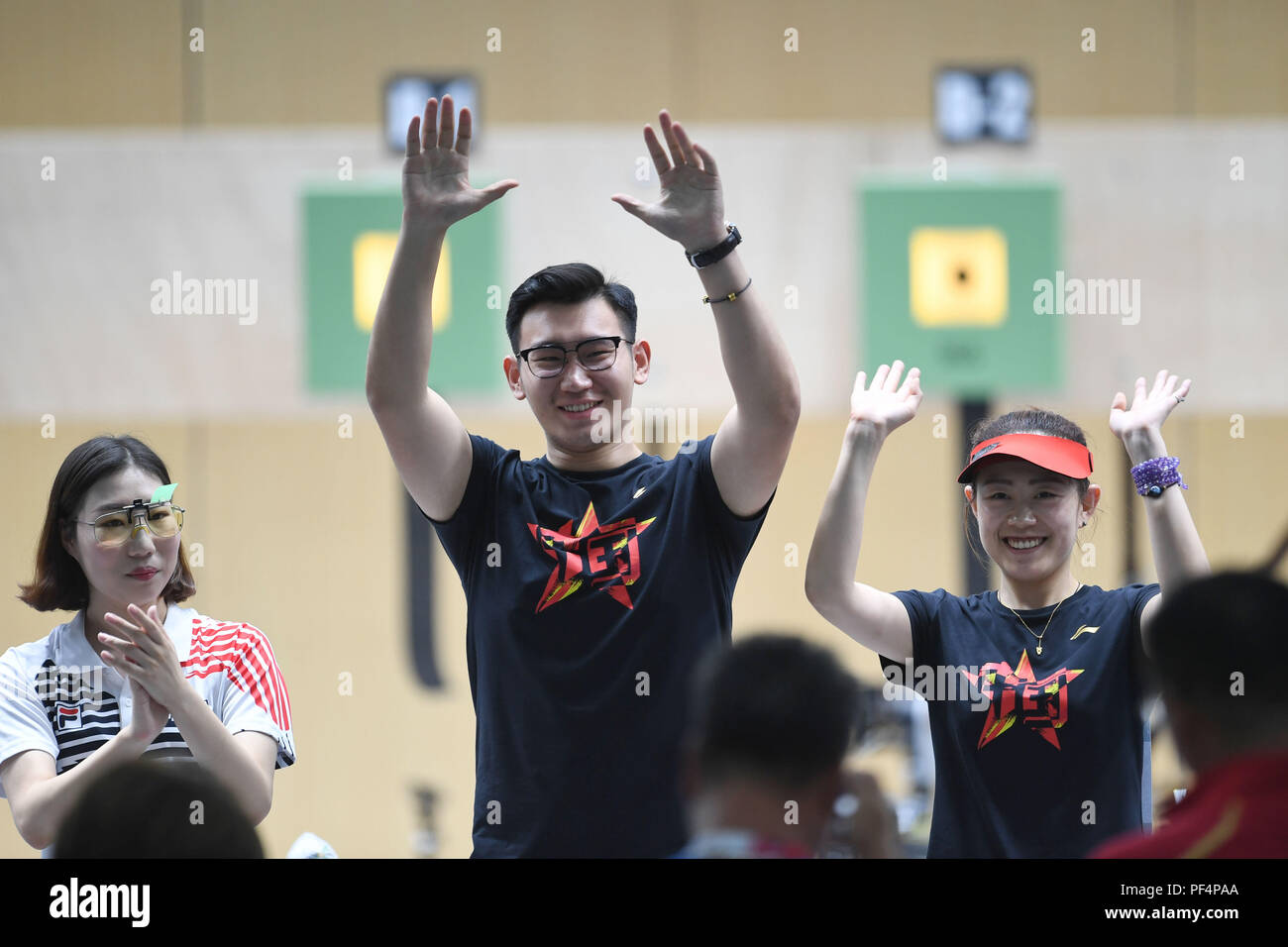 Palembang. 19th Aug, 2018. Wu Jiayu (C)/Ji Xiaojing(R) of China ...