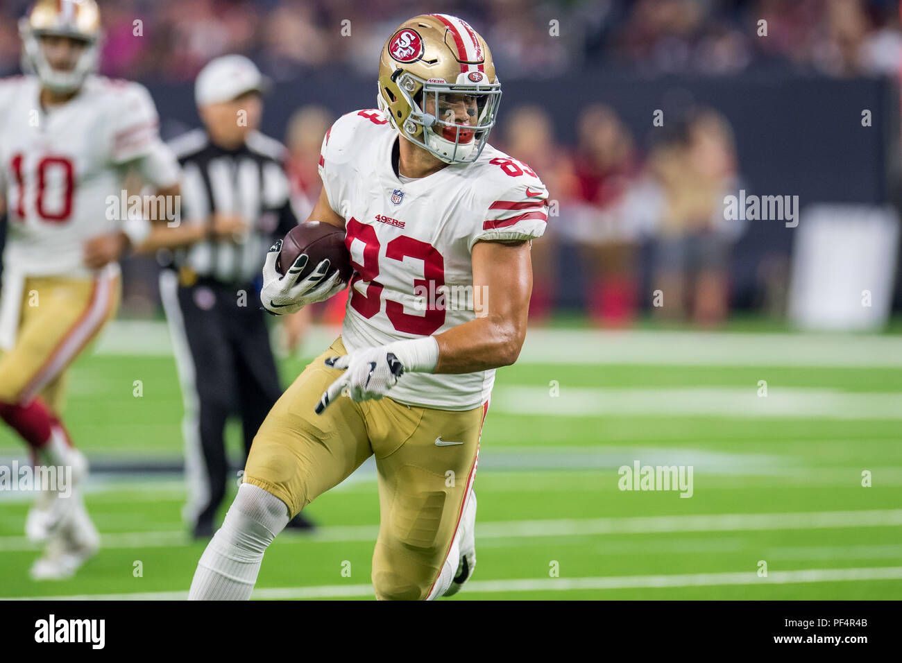 Houston, USA. 18 August 2018. San Francisco 49ers tight end Wes Saxton (43)  prior to a preseason NFL football game between the Houston Texans and the  San Francisco 49ers at NRG Stadium