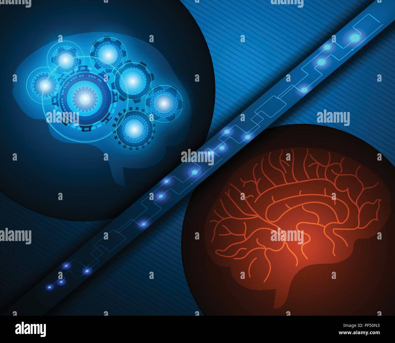 AI Robot and Human brain over blue background with network online ...
