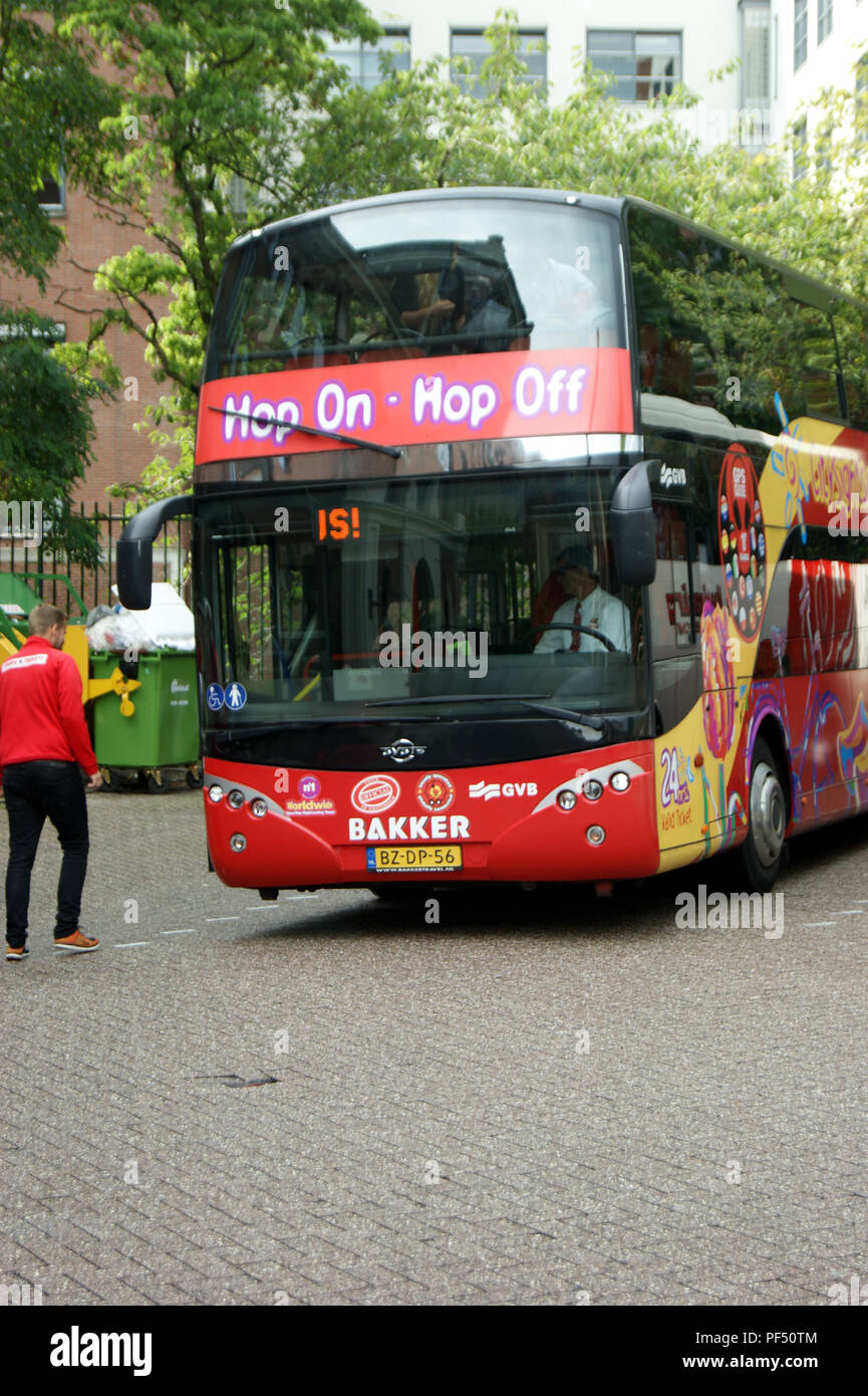 Double Deck city bus of Bakkers,Amsterdam,Netherlands Stock Photo