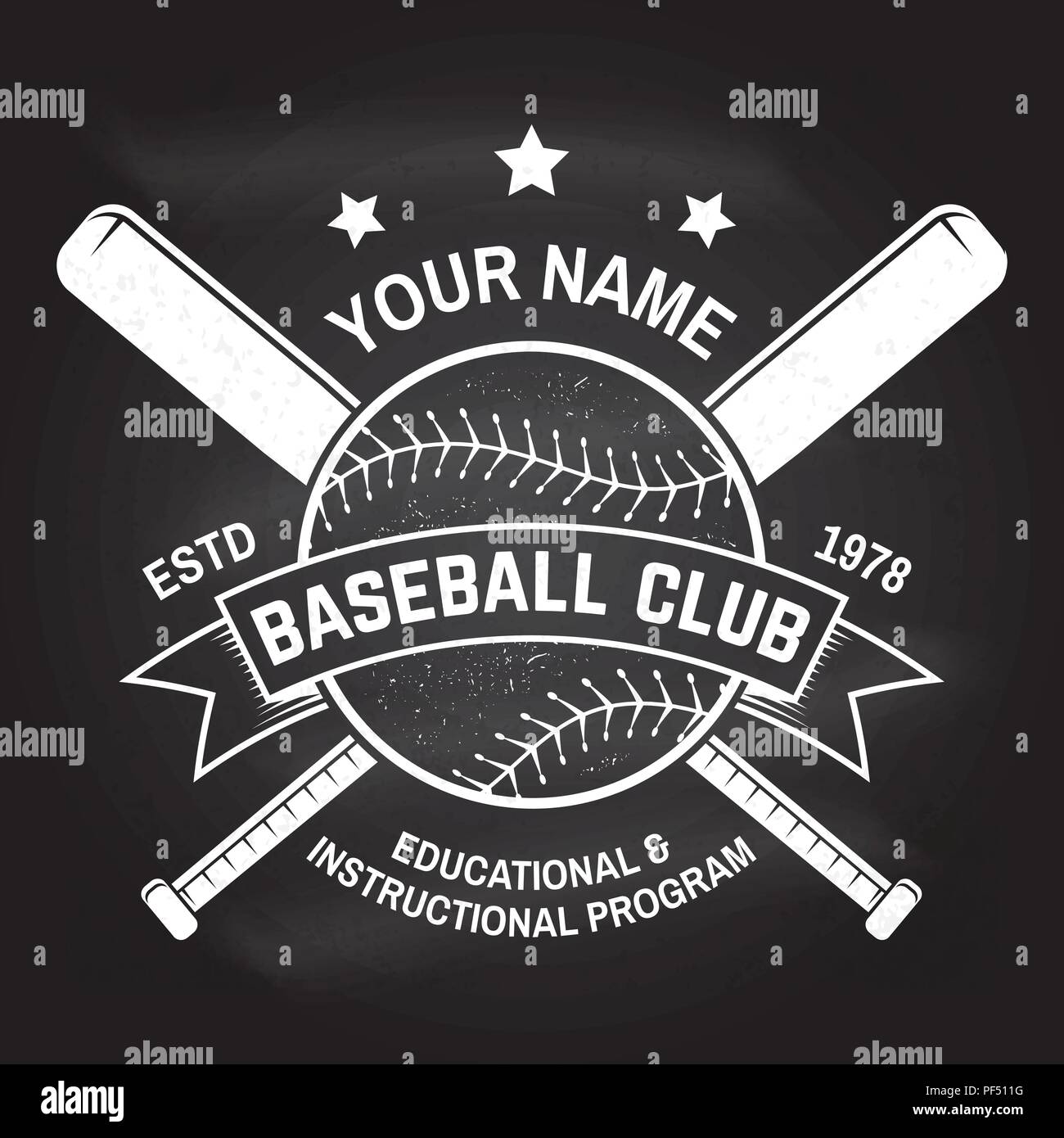 Baseball club badge on the chalkboard. Vector illustration. Concept for shirt or logo, print, stamp or tee. Vintage typography design with baseball bats and ball for baseball silhouette. Stock Vector