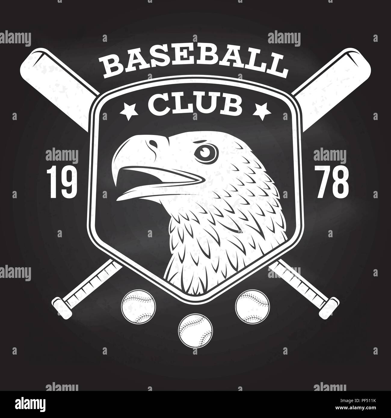 Baseball club badge on the chalkboard. Vector illustration. Concept for shirt or logo, print, stamp or tee. Vintage typography design with baseball bats, eagle and ball for baseball silhouette. Stock Vector