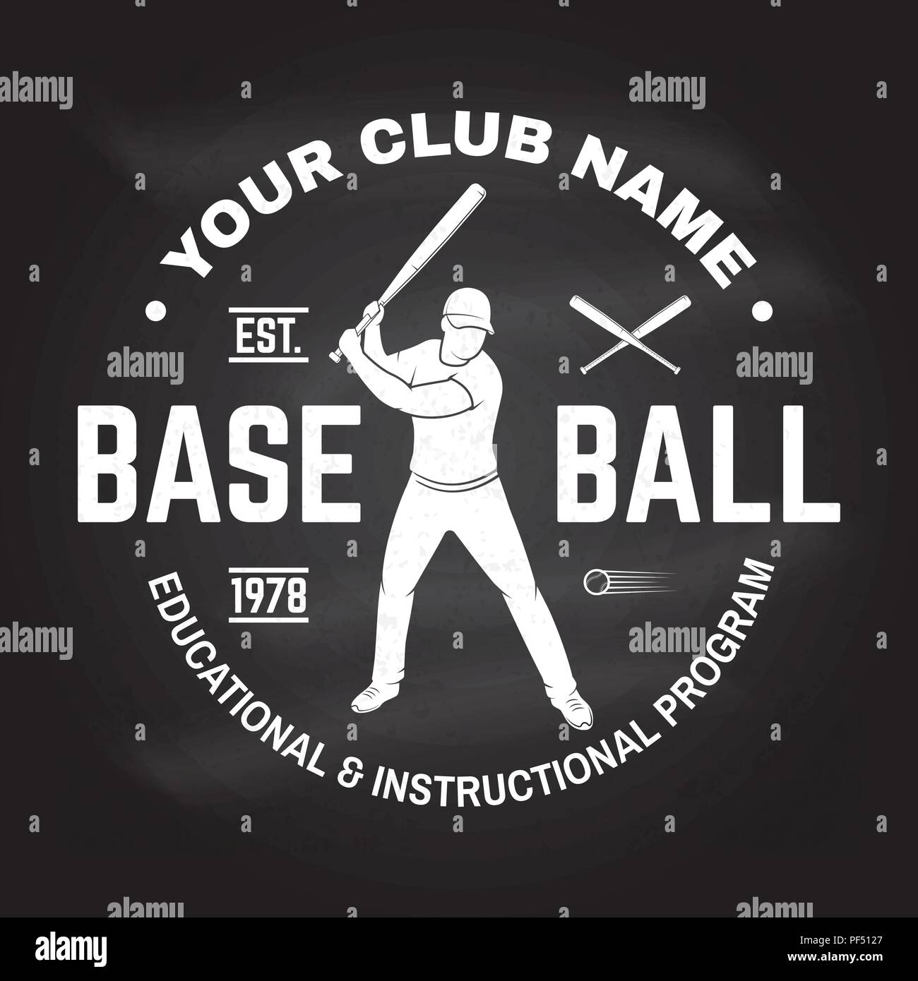 Baseball club badge on the chalkboard. Vector illustration. Concept for shirt or logo, print, stamp or tee. Vintage typography design with baseball batter and ball for baseball silhouette. Stock Vector