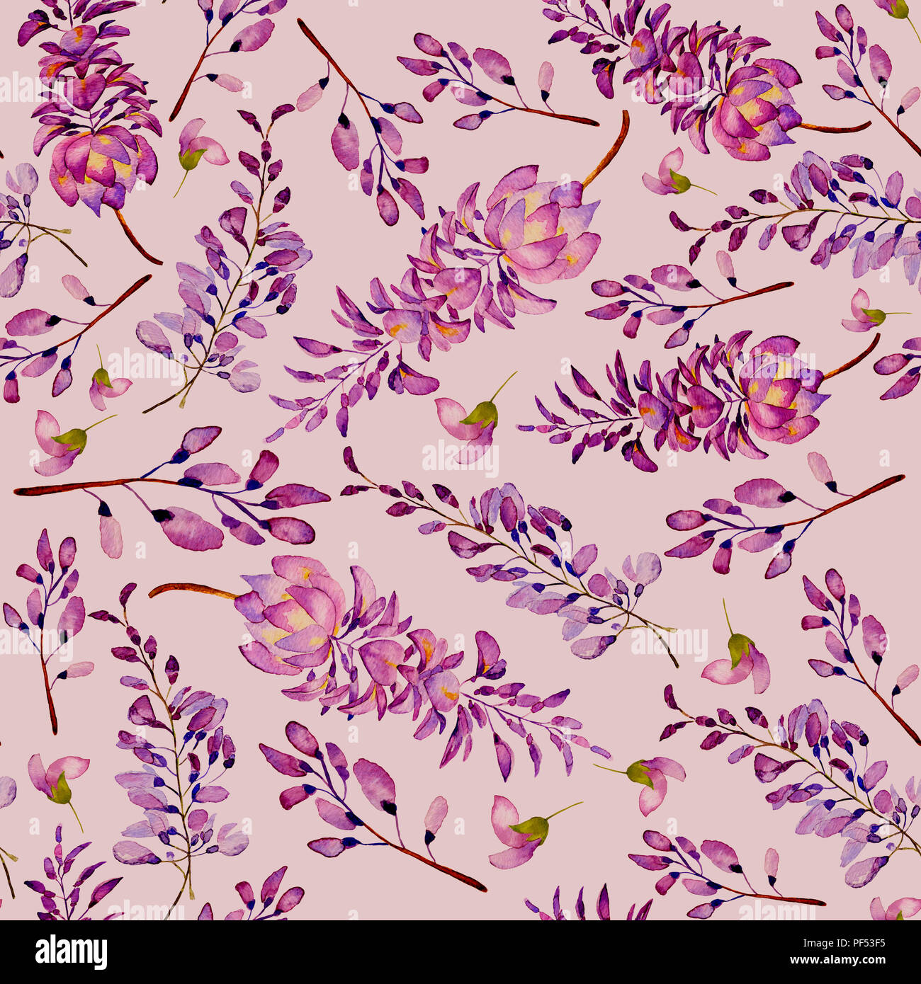 Watercolor Seamless Pattern Of Summer Flowers And Leaves On A