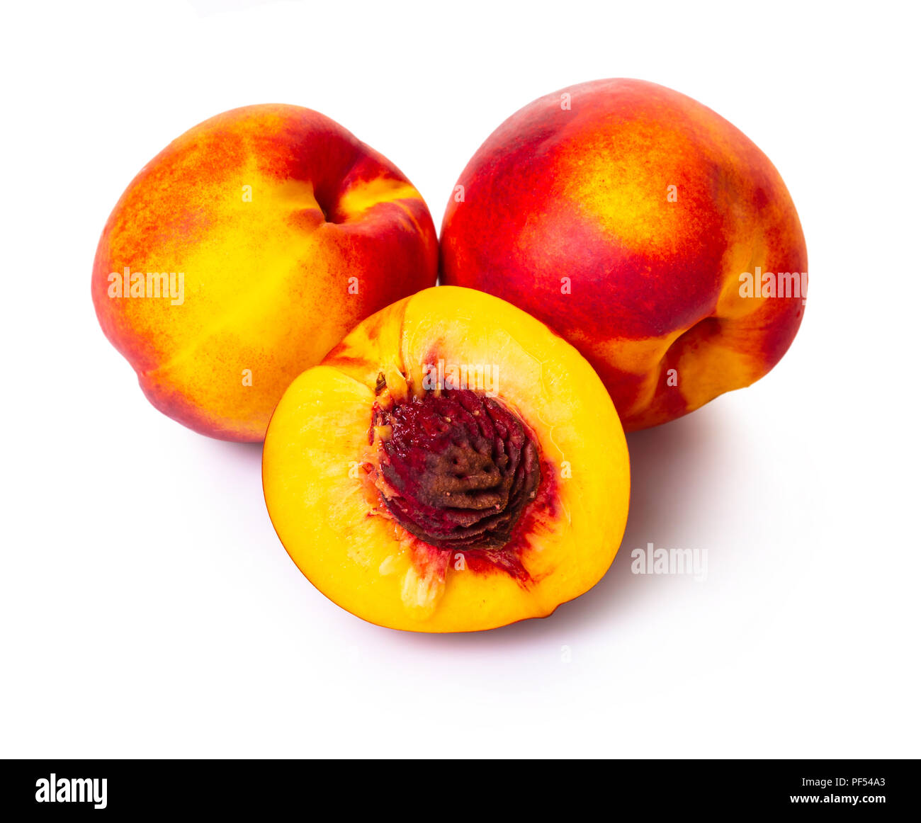 ripe nectarine close-up on white isolated background Stock Photo