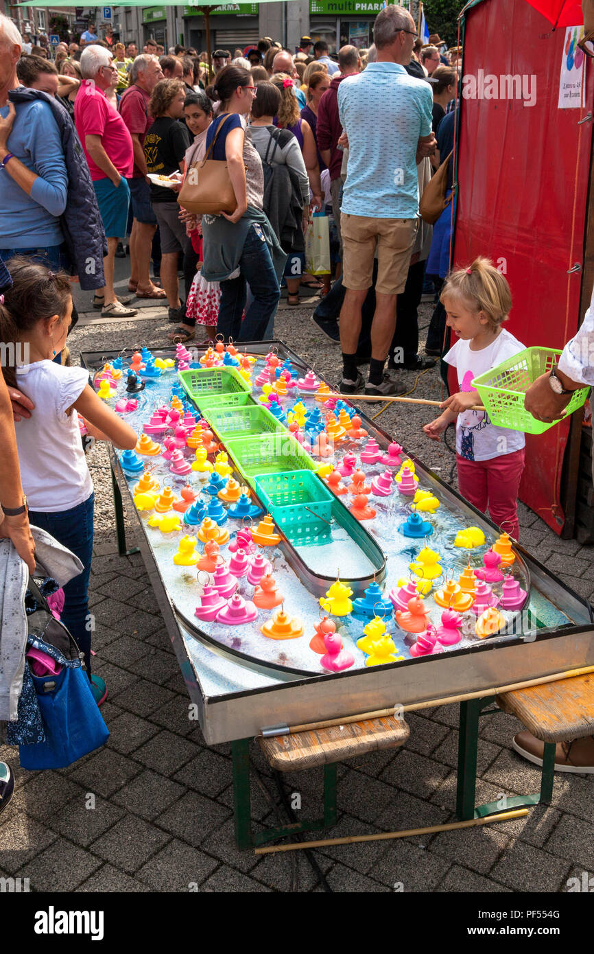 duck and boat fishing for children on a street party in Malmedy, Belgium.  Enten- und Schiffchenangeln fuer Kinder auf einem Strassenfest, Malmedy, Be Stock Photo
