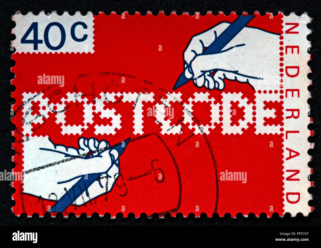 Used Holland Netherland, Nederland, 40c postcode red blue stamp Stock Photo