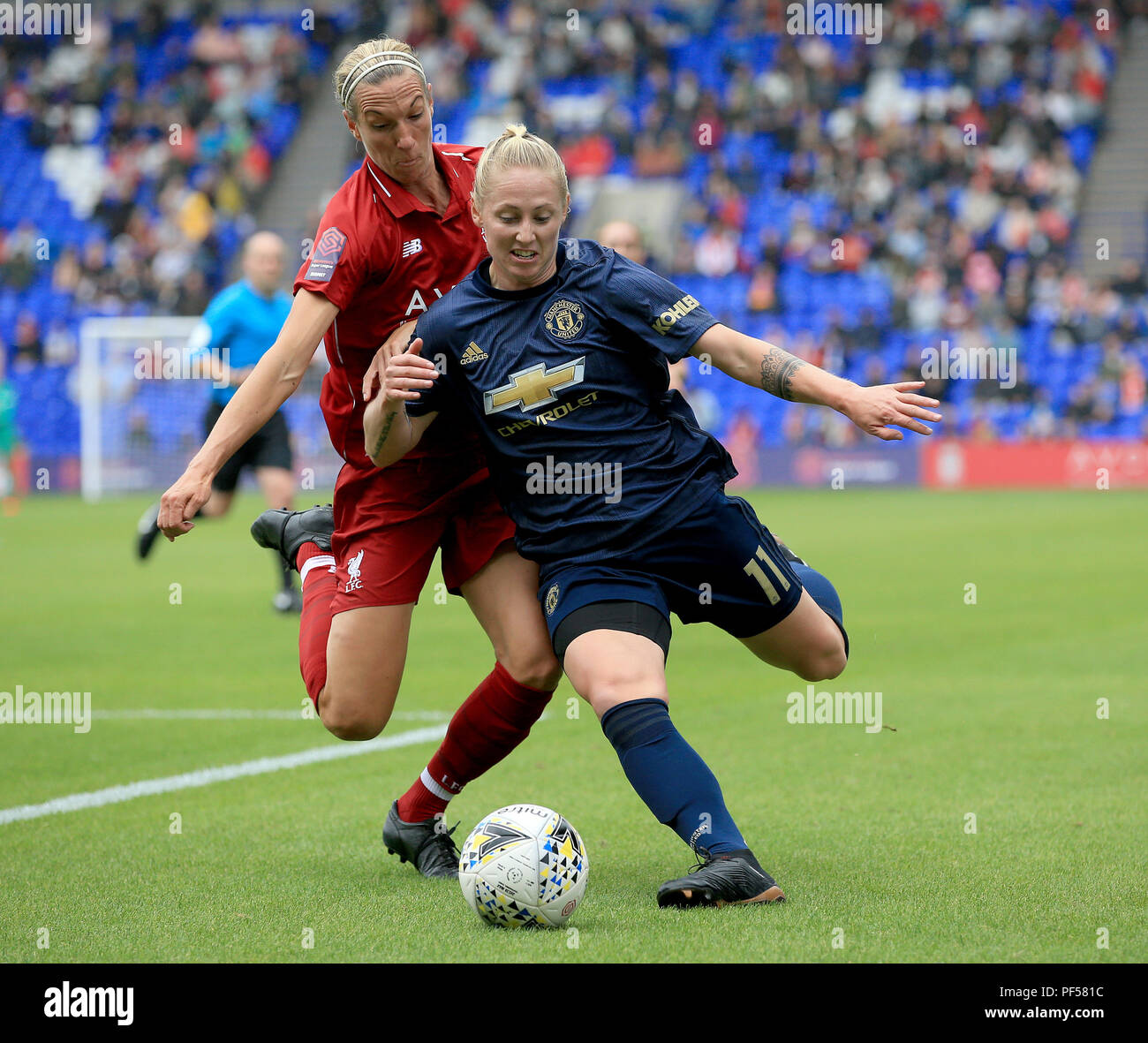 Liverpool Women's Leandra Little (Left) and Manchester United Women's Leah  Galton battle for the ball during the Continental Tyres Cup, Group Two  North match at Prenton Park, Birkenhead Stock Photo - Alamy