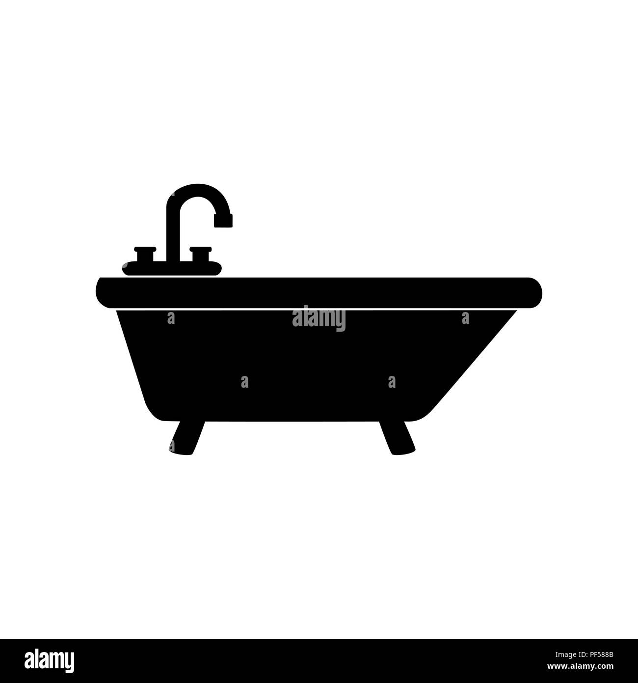 Bathtub sign illustration. Vector. Filled black icon at white background. Isolated. Stock Vector
