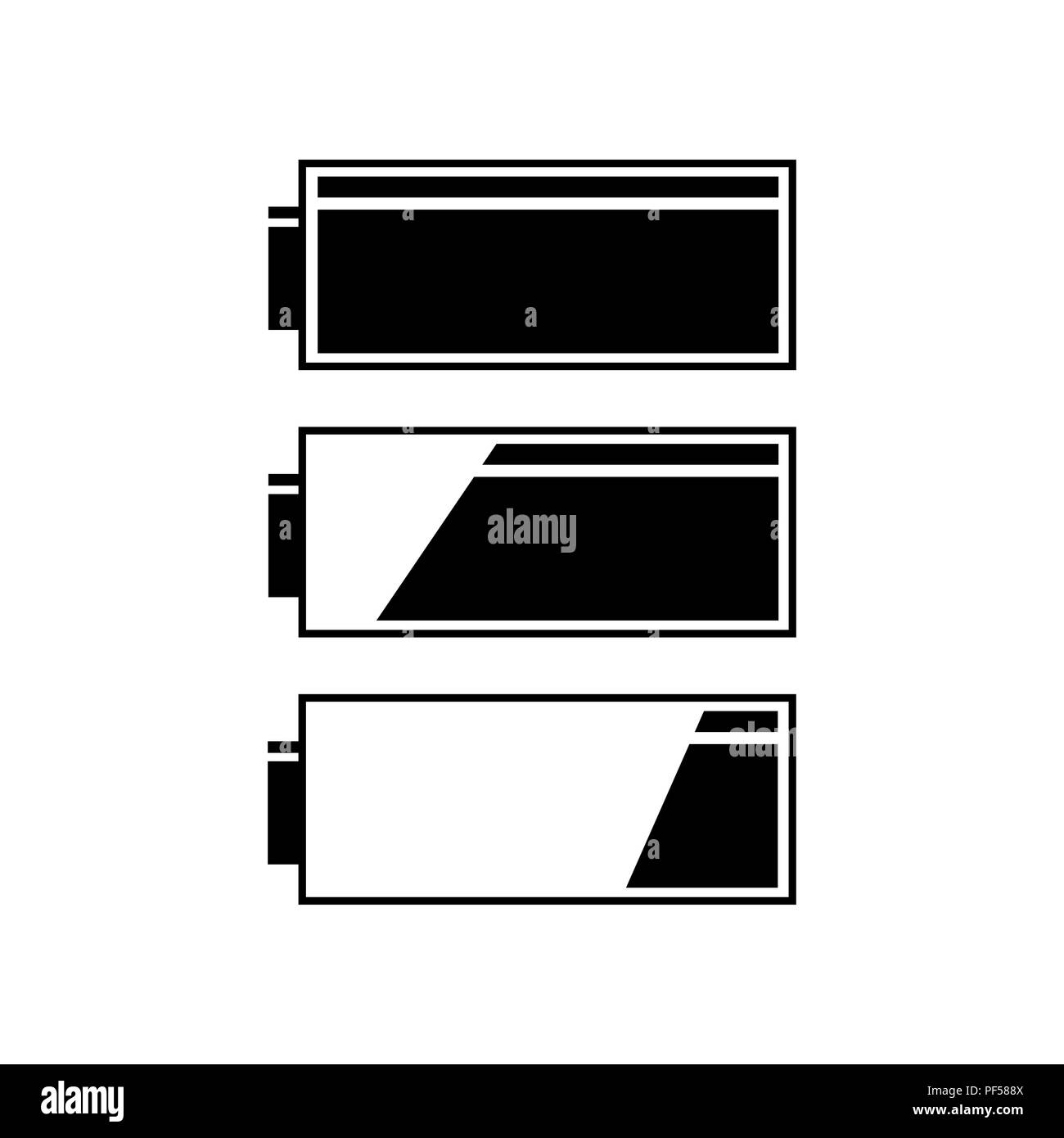 Set of battery charge level indicators. Vector. Filled black icon at white background. Isolated Set of battery charge level indicators. Vector. Filled black icon at white background. Isolated