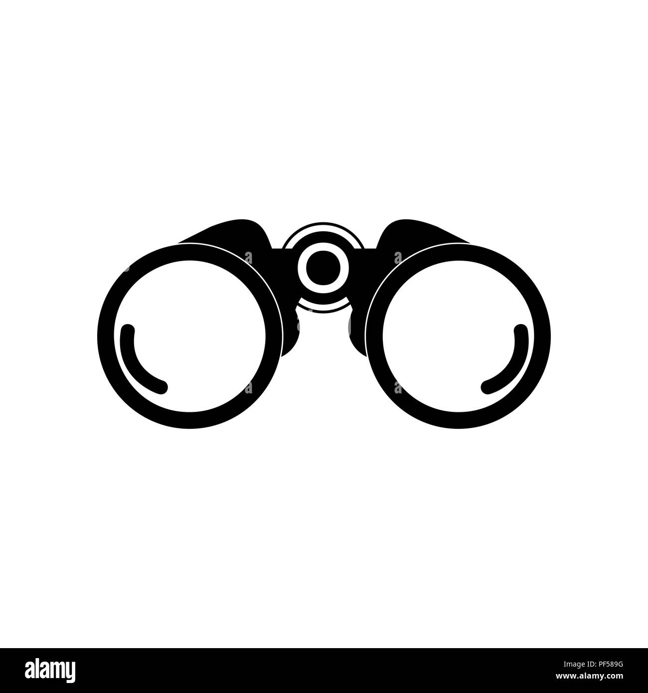 Binocular sign illustration. Vector. Filled black icon at white