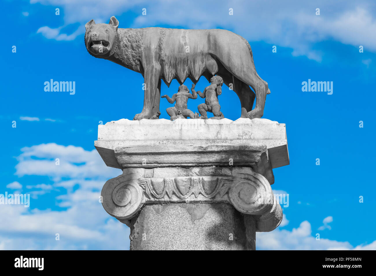 The She-Wolf Statue Nursing Romulus and Remus, Founders of Rome Stock ...