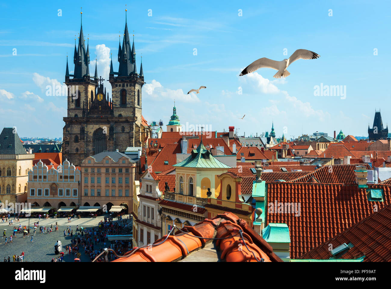 View on Old Town Square from above at summer day, Prague Stock Photo