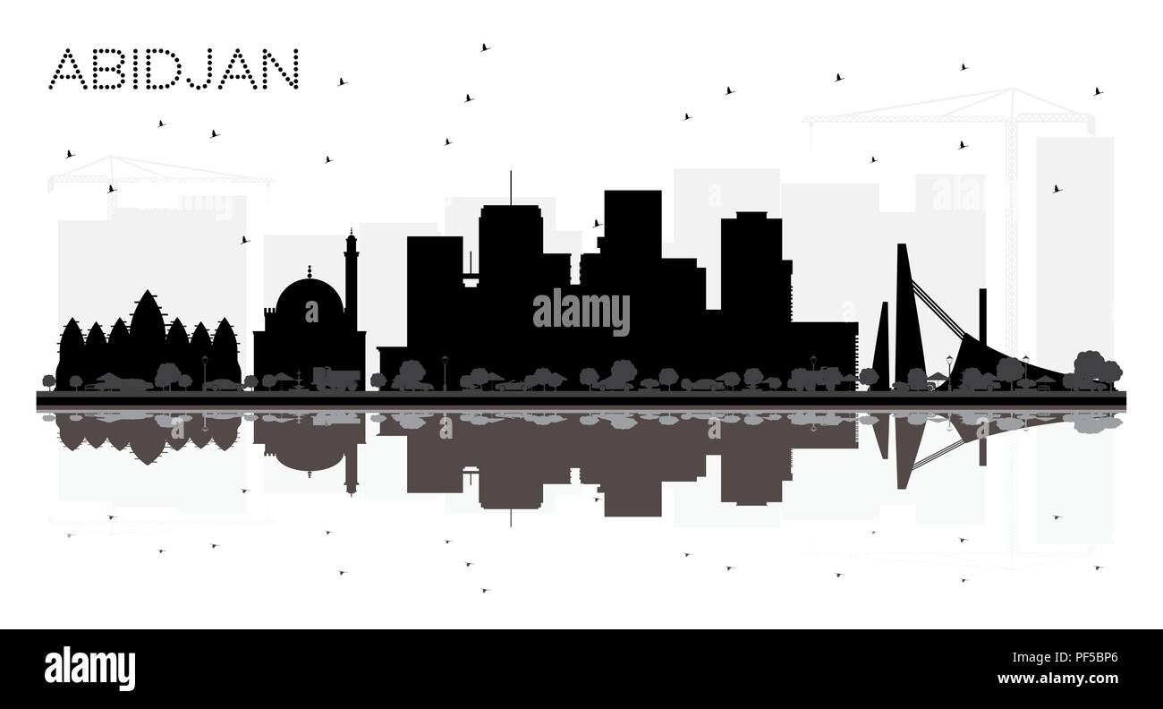 Abidjan Ivory Coast City Skyline Silhouette with Black Buildings Isolated on White. Vector Illustration. Stock Vector