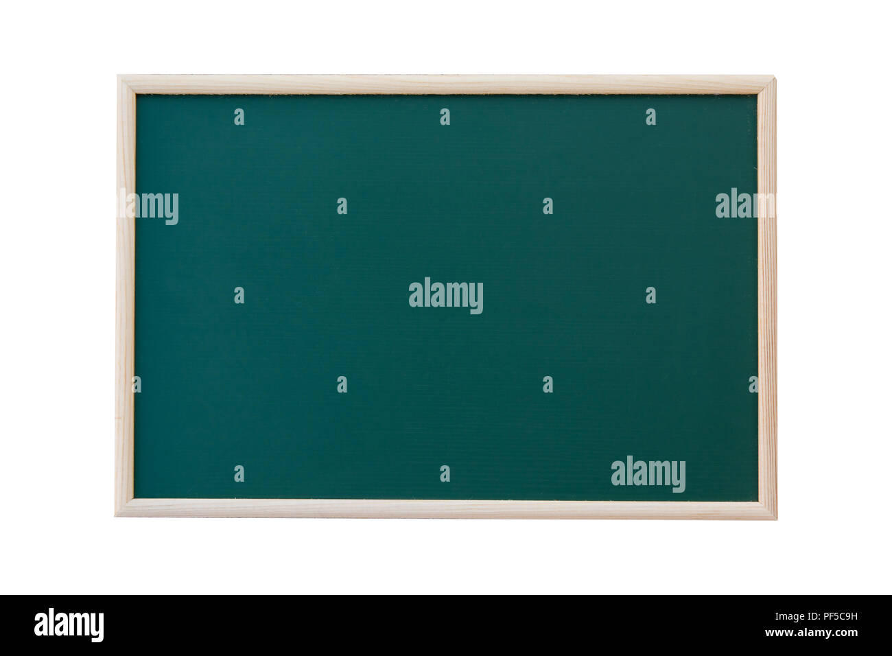 Empty green chalkboard with wooden frame isolated on white background ...