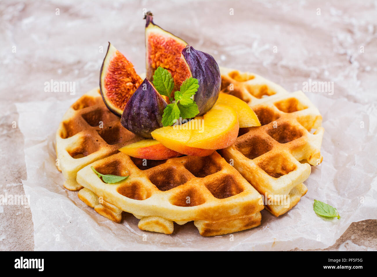 Homemade vanilla belgian waffles Stock Photo Alamy