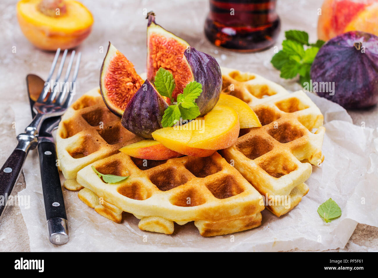Homemade vanilla belgian waffles Stock Photo Alamy