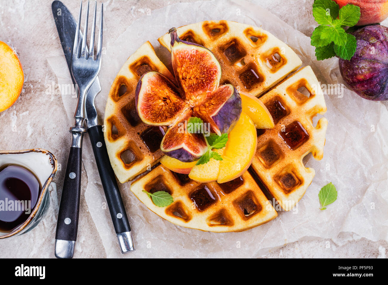 Homemade vanilla belgian waffles Stock Photo Alamy