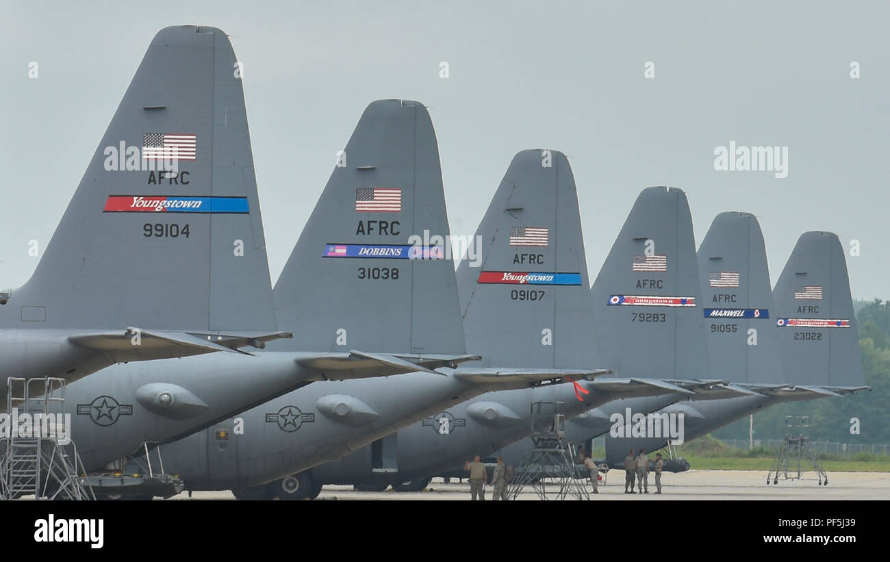 A C130H Hercules from Dobbins Air Reserve Base and Maxwell Air Force Base join the Youngstown