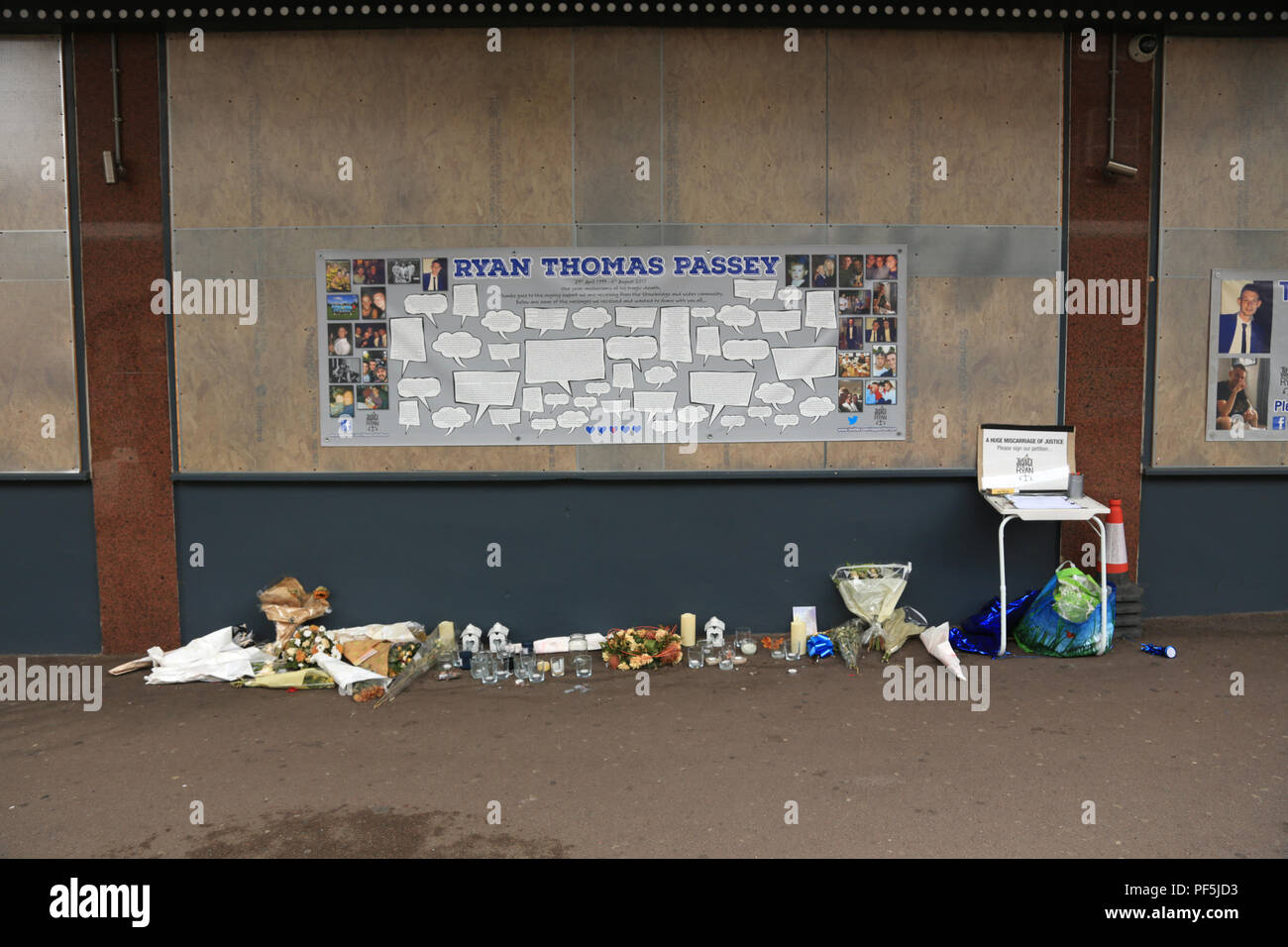 Tributes and messages of support for the justice for Ryan Passey campaign in Stourbridge, West midlands, UK. Stock Photo