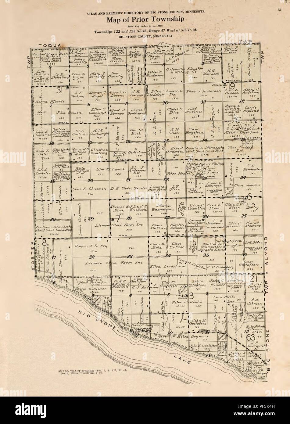 Atlas and farmers' directory of Big Stone County, Minnesota - containing plats of all townships with owners' names, an outline map of the county and a state map of Minnesota, compiled from latest Stock Photo