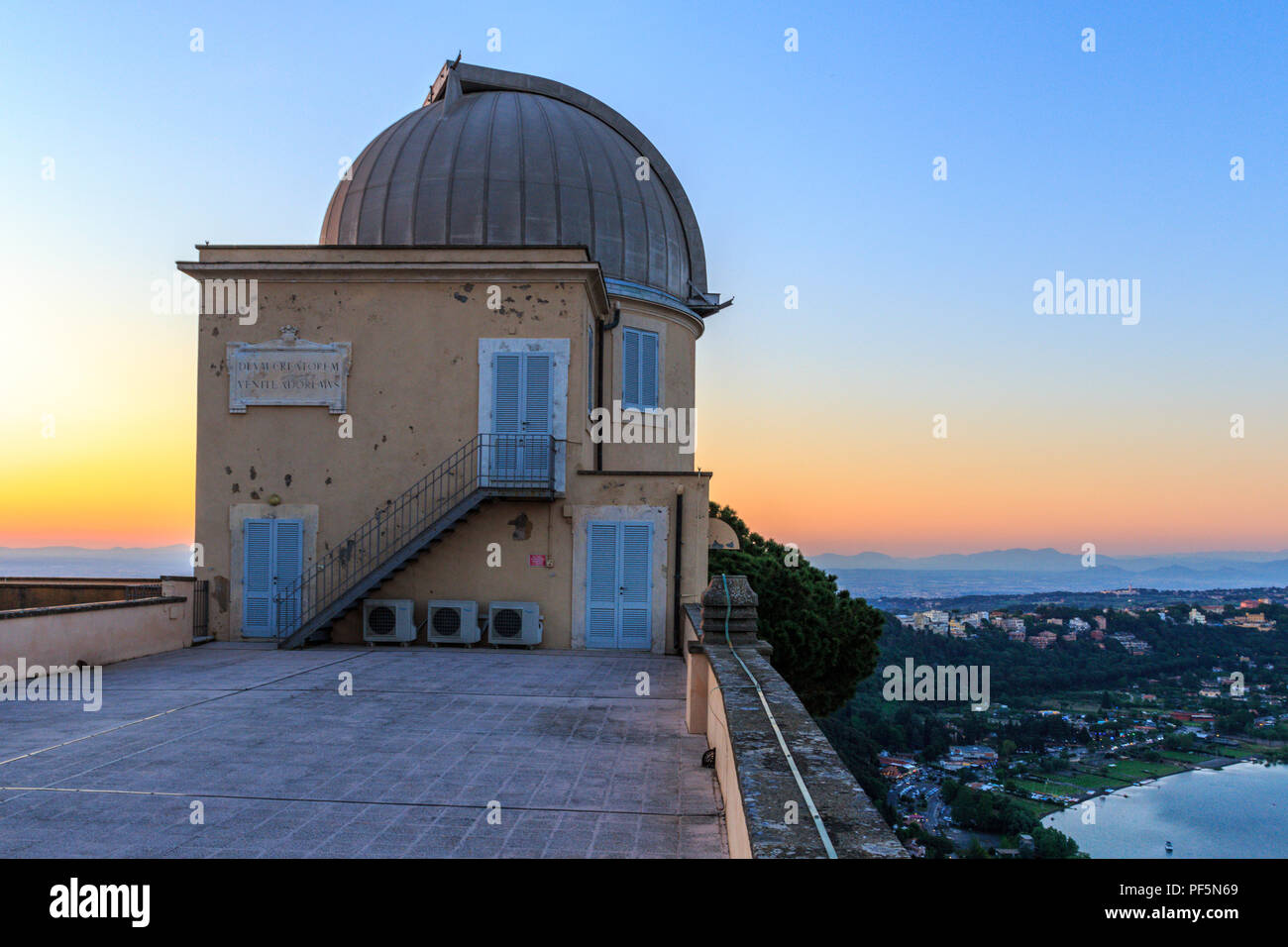 Specola Vaticana Observatory at sunset, Castel Gandolfo (Italy) Stock Photo
