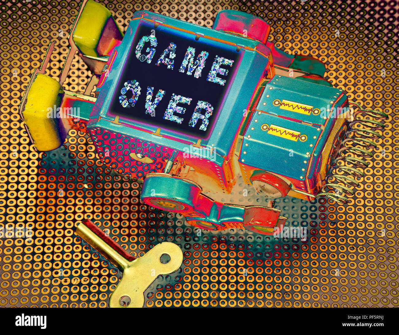 over tired robot game over Stock Photo - Alamy