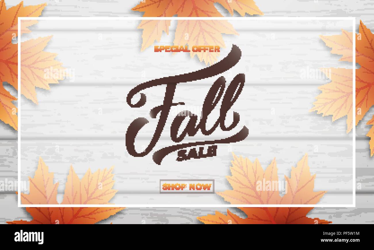 Fall sale background layout design. Fall lettering, fall leaves and