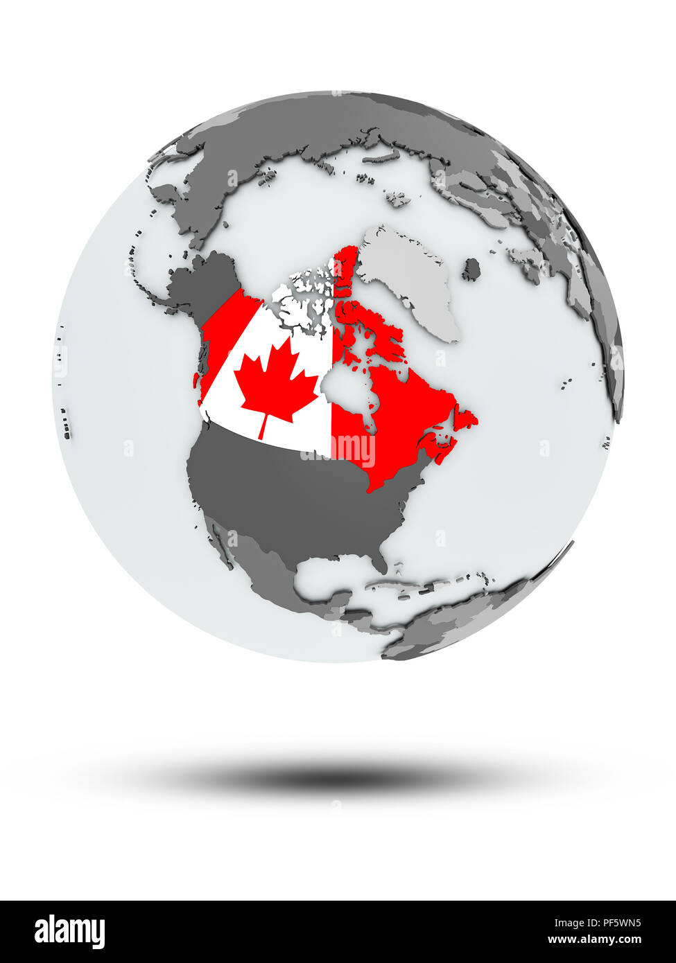 Canada On A Globe Canada With Flag On Globe With Shadow Isolated On White Background. 3D  Illustration Stock Photo - Alamy